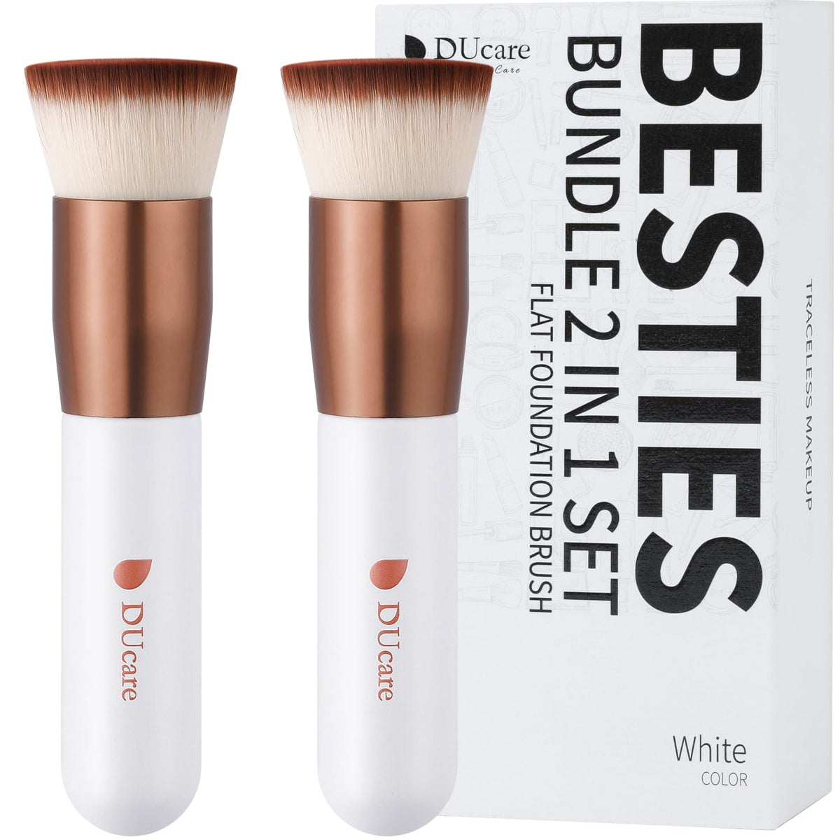 DUcare Foundation Brush for Liquid Makeup,Flat Top Kabuki Foundation Brushes - Premium Makeup Brush for Liquid, Cream, Powder,Buffing, Blending, Rose Golden/White