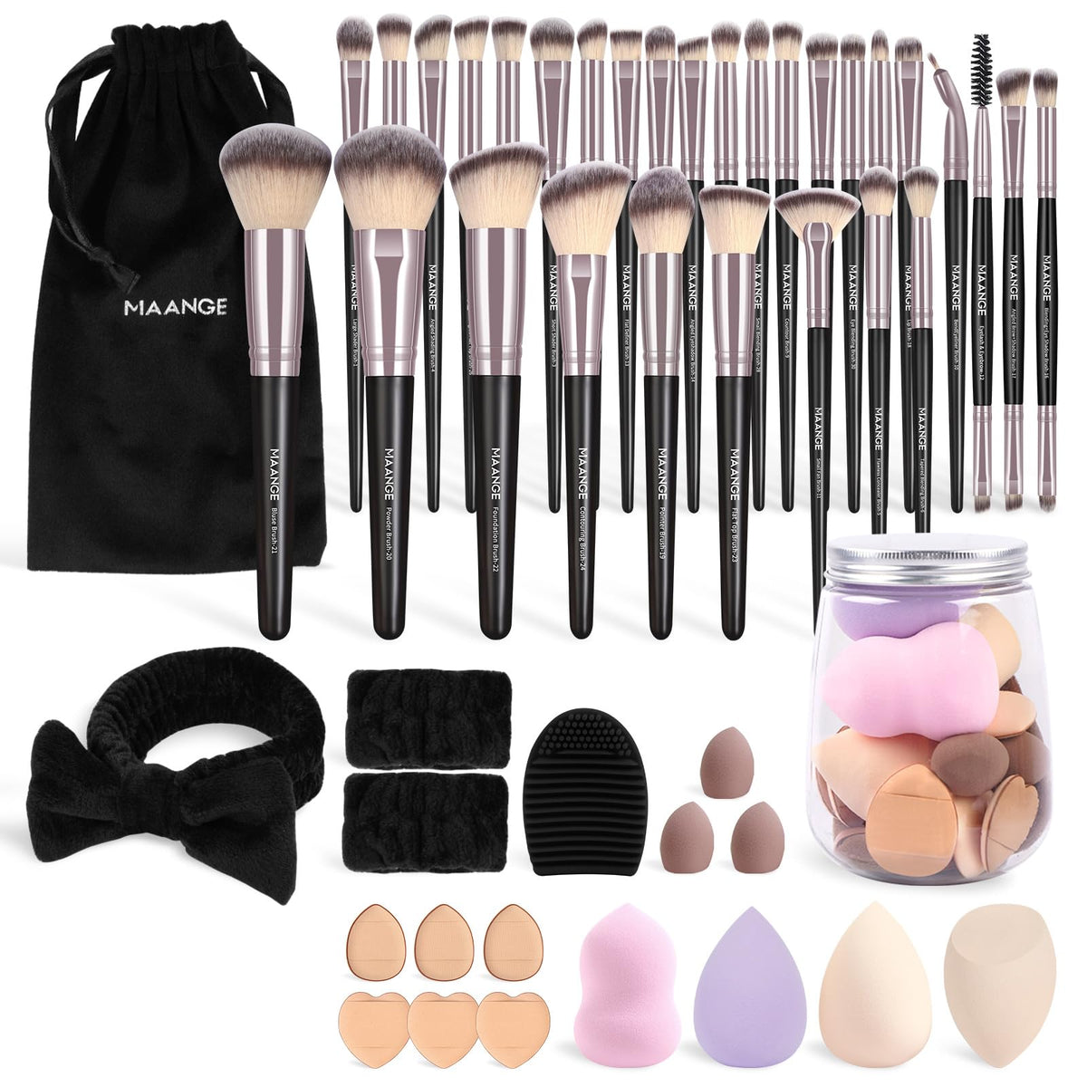 MAANGE Makeup Brushes 51 Pcs Makeup Kit, Multi-functional Makeup Tool Set with Makeup Brush Foundation Brush Make up Brushes Set Bag (Champagne)