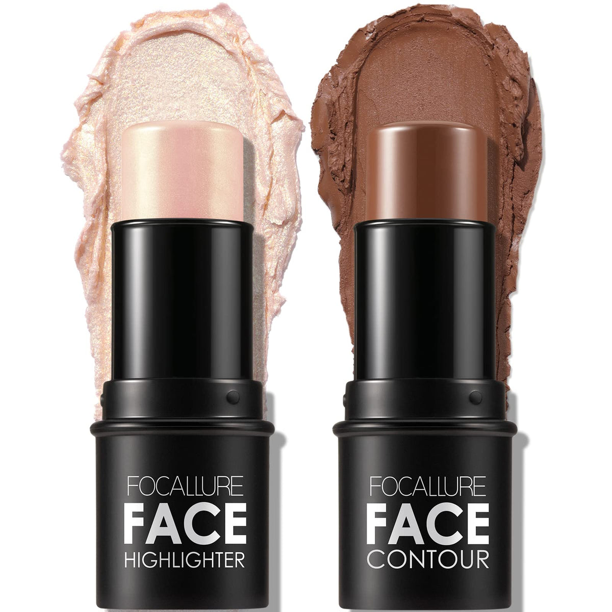 FOCALLURE 2 Pcs Mineral Cream Contour Stick,Moisturize Highlighter and Bronzer Pen,Non Stick Face Brightens & Shades Pencil,Long Lasting & Smooth Gliding Face Illuminator Makeup, Medium
