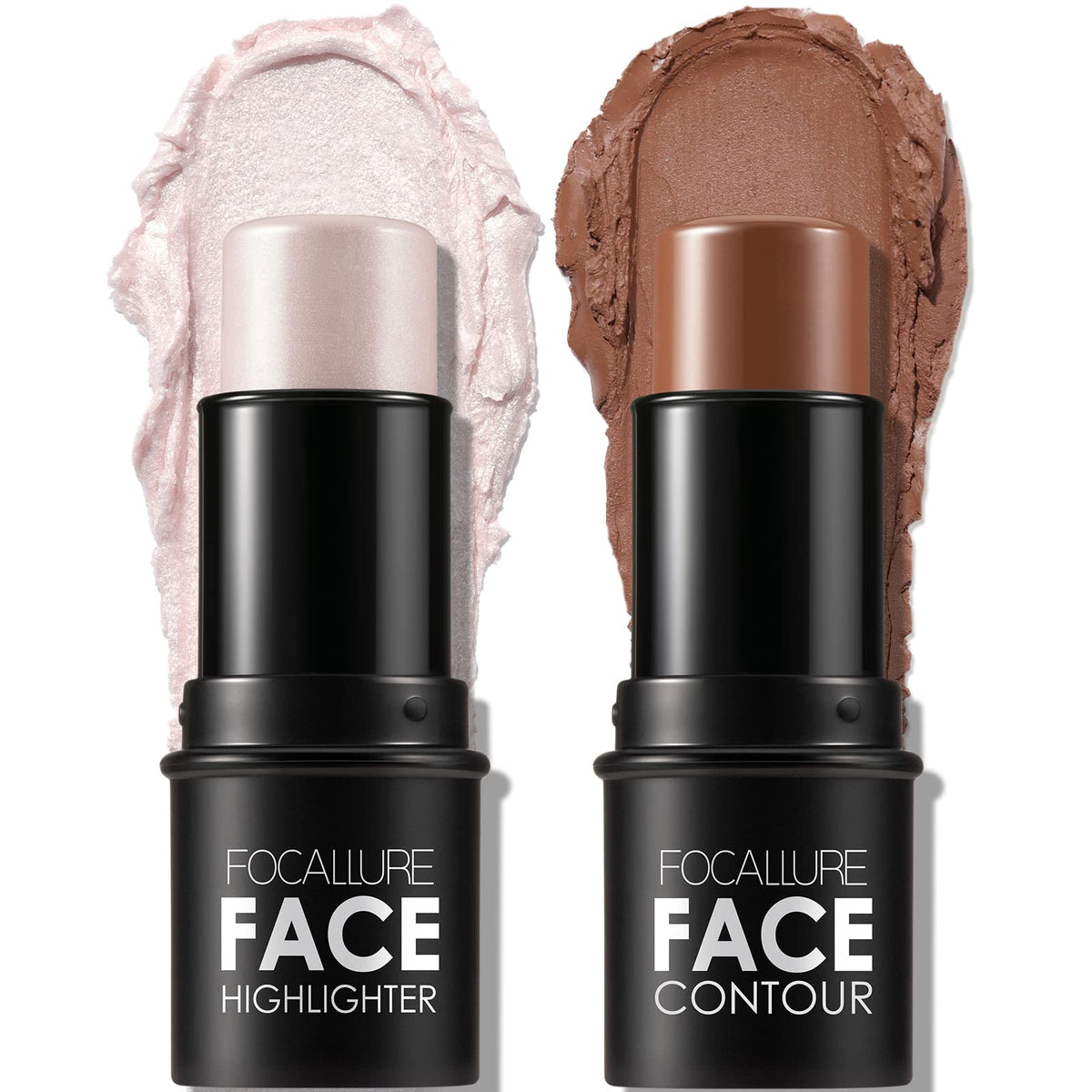 FOCALLURE 2 Pcs Mineral Cream Contour Stick,Moisturize Highlighter and Bronzer Pen,Non Stick Face Brightens & Shades Pencil,Long Lasting & Smooth Gliding Face Illuminator Makeup, Medium