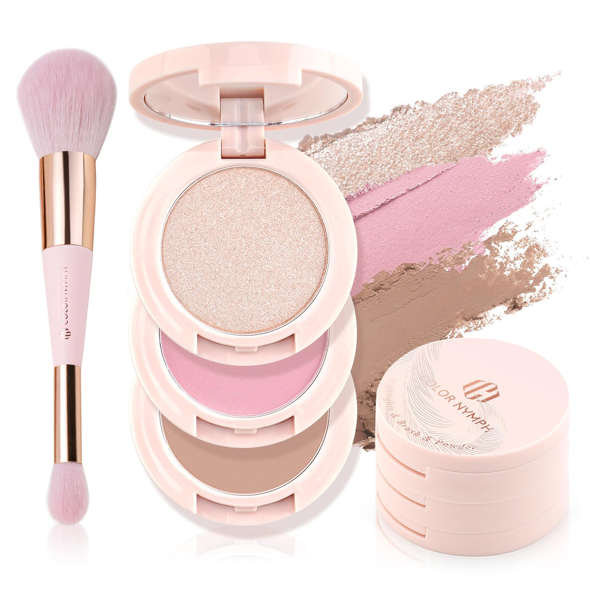 Color Nymph Blush and Highlighter Palette, 3 in 1 Contour Palette