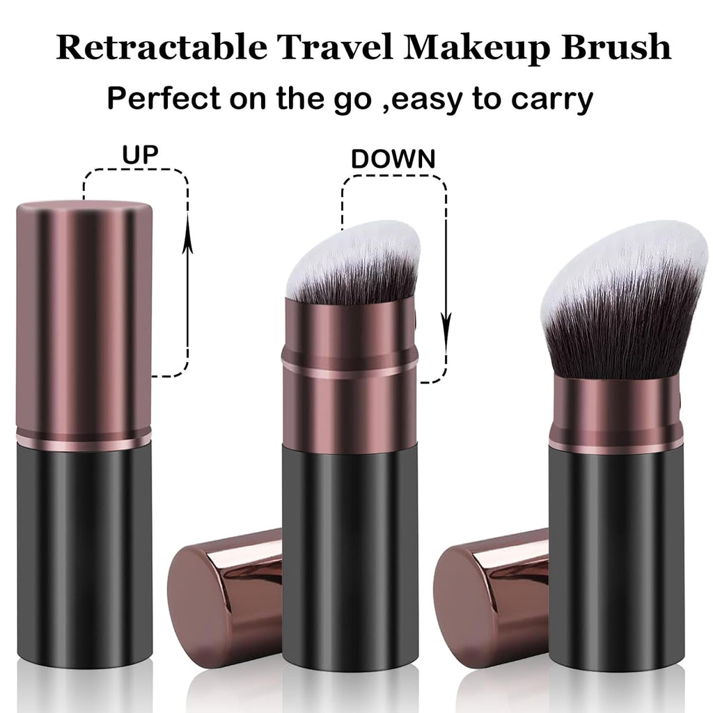 Retractable Kabuki Brushes, 2 Pack Travel Powder Face Makeup Brush Set