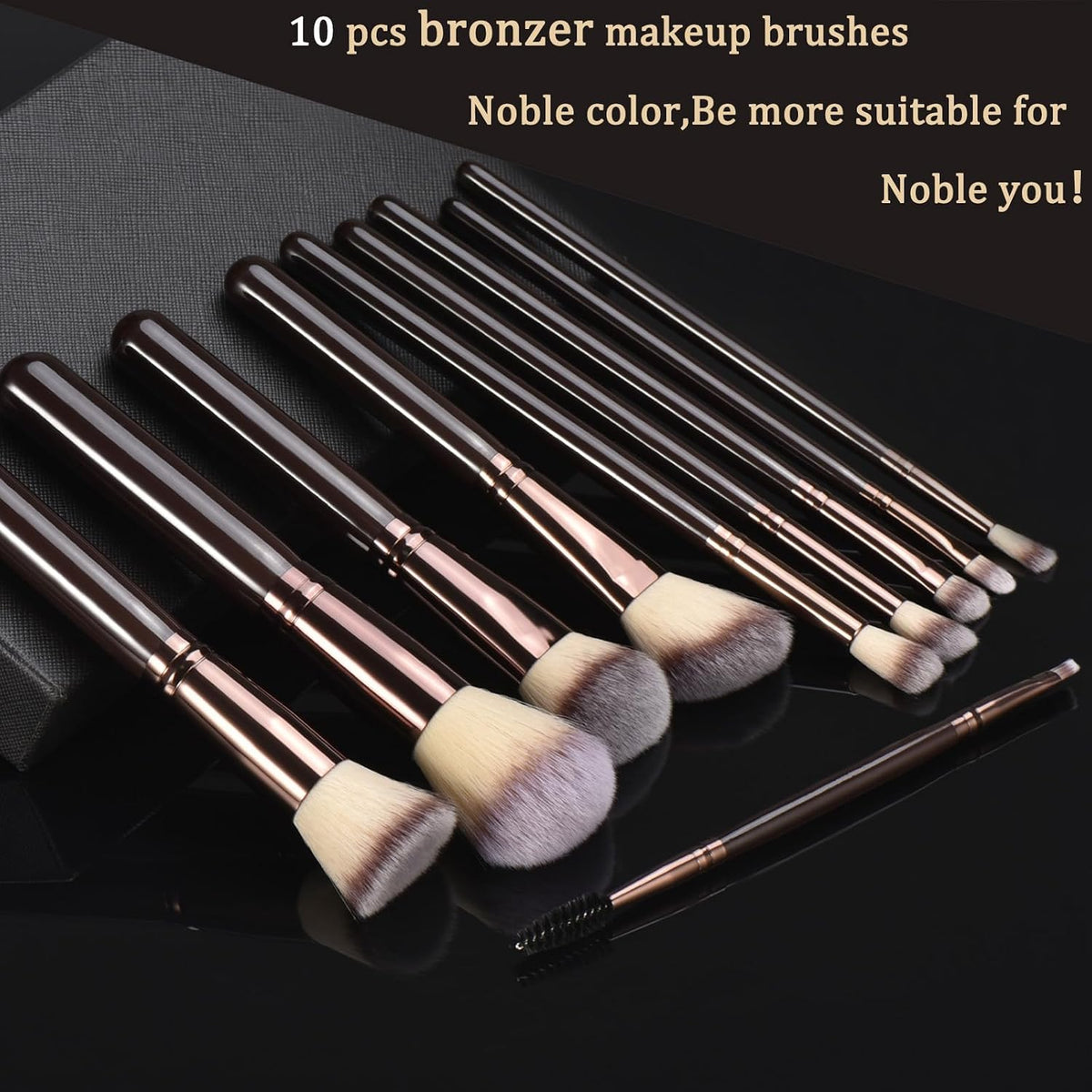 10 Piece Black brown Makeup Brushes - Wooden Handle with Soft Synthetic Bristles,for Face & Eye Makeup|Professional Makeup Brushes set for Women & Girls|