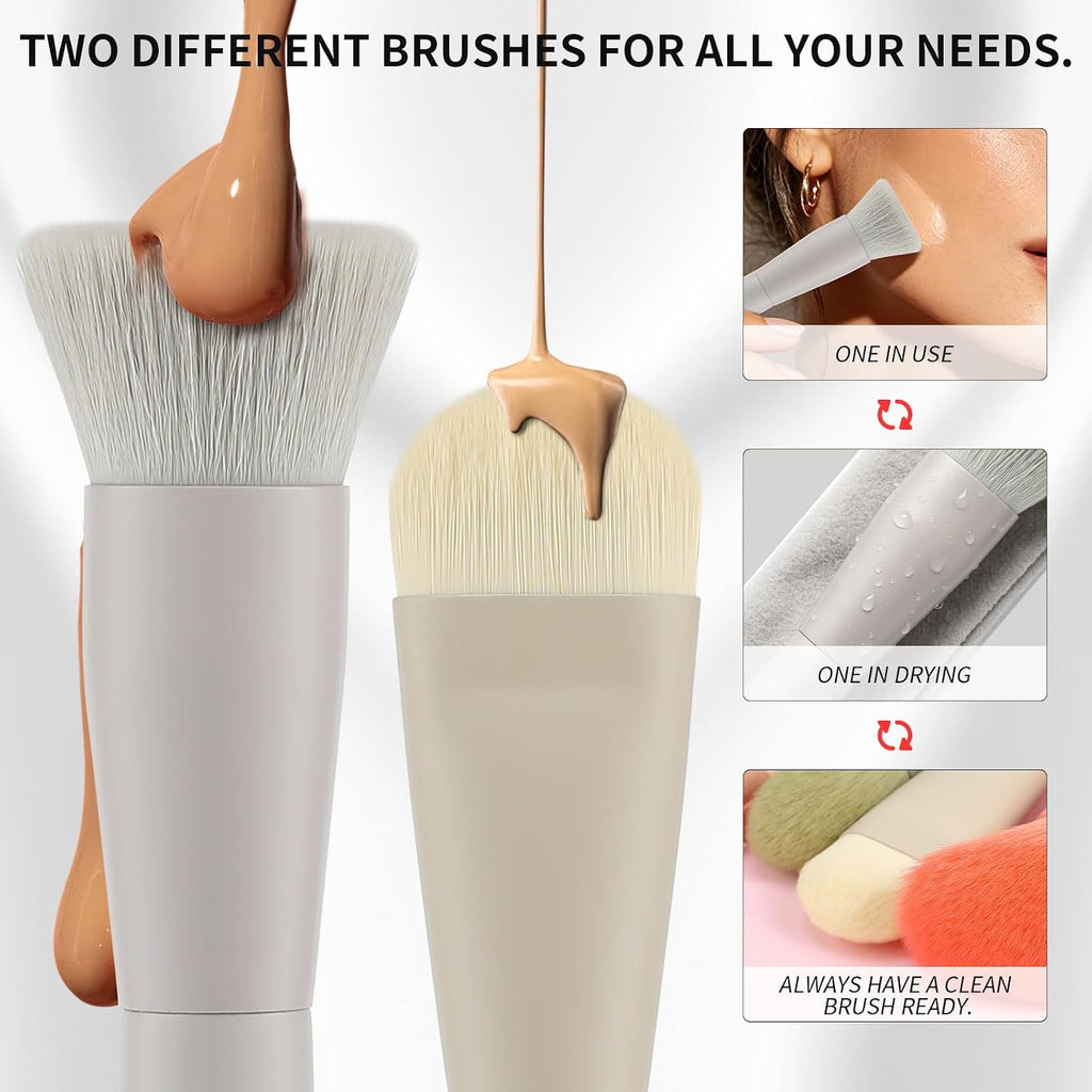 Docolor Makeup Brushes 17+2 Pcs with Makeup Bag and Makeup Sponge and Brush Protector Morandi Makeup Brush Set Premium Synthetic hair makeup brush Wooden handle Gift Box