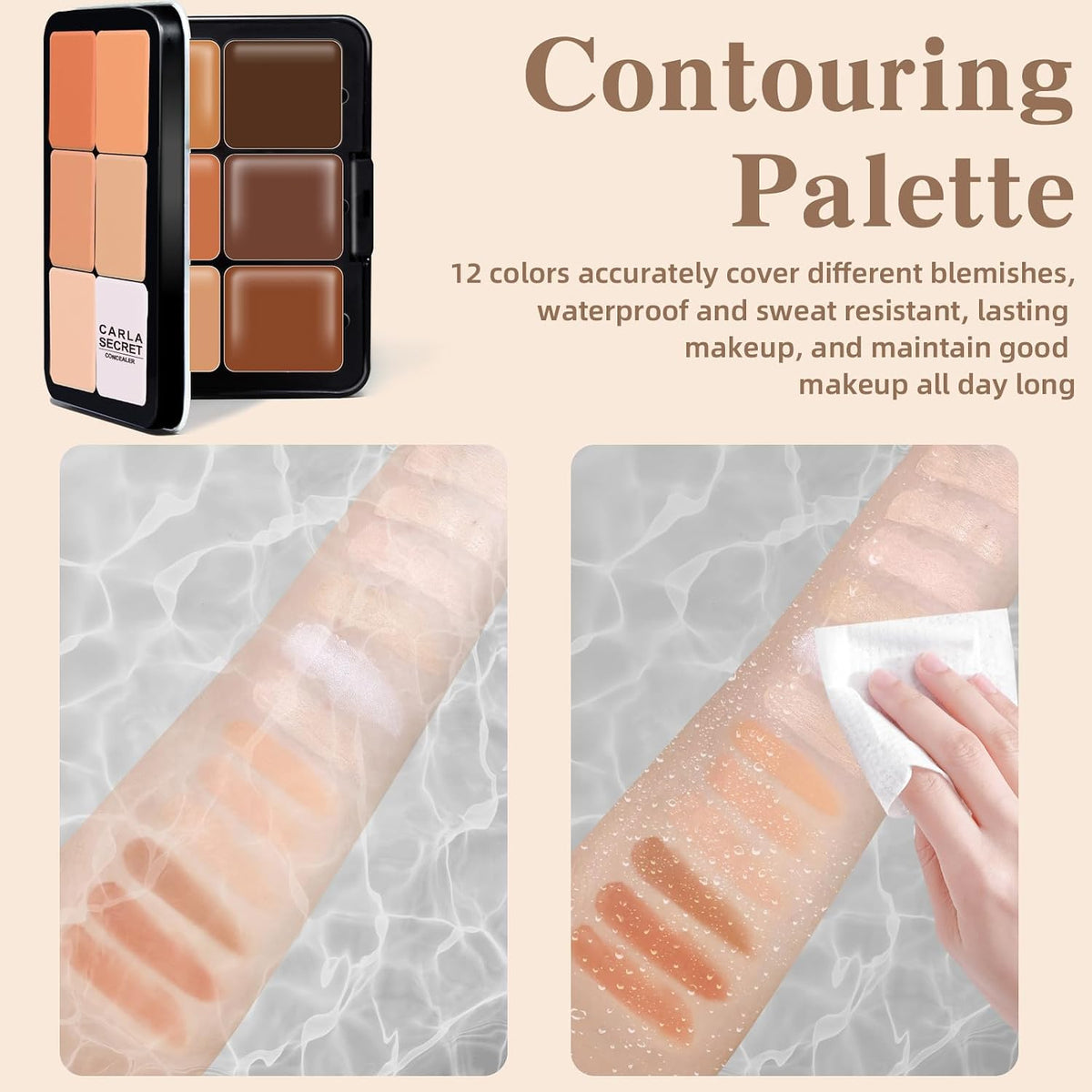HOSAILY 12 Colors Cream Concealer Foundation Palette, Long-Wearing Smudge Proof Blendable Full Coverage Cream Contour Blush Highlighter Color Correcting Concealer Foundation Palette Makeup