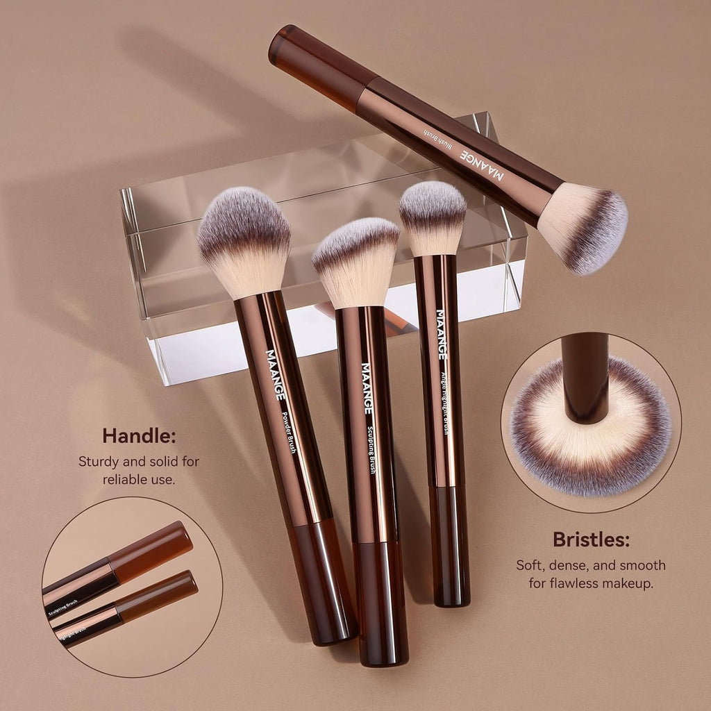 MAANGE 13 PCS Makeup Brushes Professional Make Up Brushes Premium Synthetic Powder Concealers Brushes Travel Makeup Brush Set with Case (Coffee)