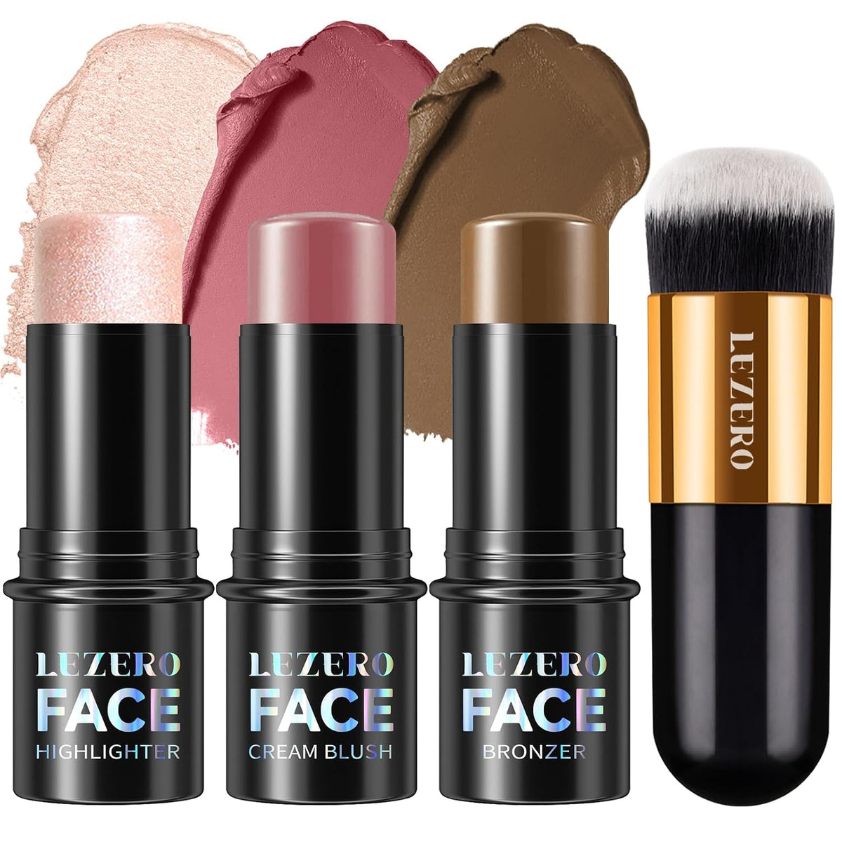 3Pcs Contour Stick Kit,Shades with Highlighter Blush Bronzer, LIGHT MEDIUM