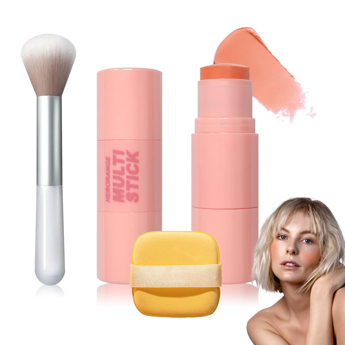 Cream Blush Stick with Brush,Waterproof Multi Cream Makeup Stick,Lightweight,Long-lasting,2 in 1 Multi Blush for Cheeks & Lip Tint & Eyeshadow Makeup(#01 Milk Tea Pink)