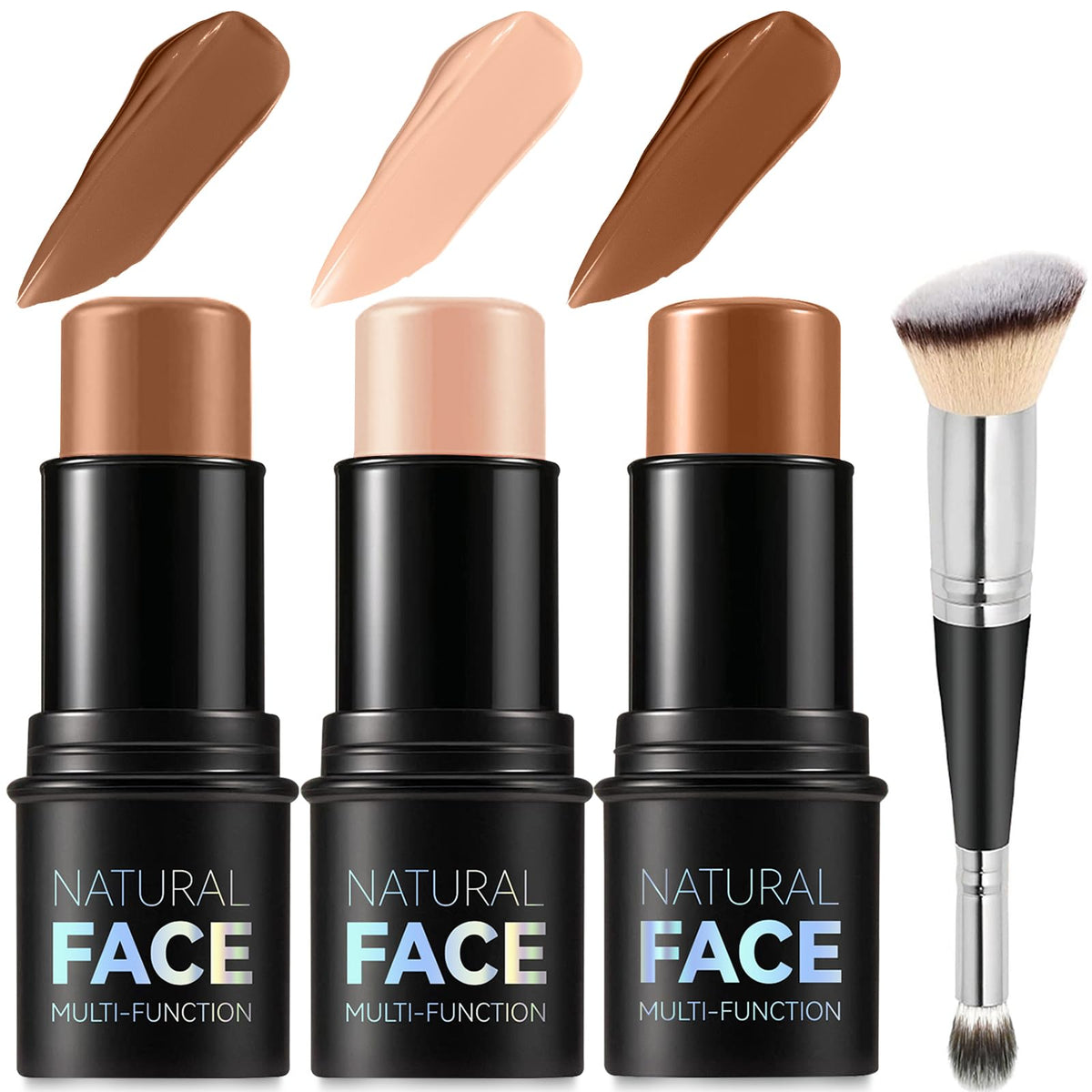 3Pcs Cream Contour Stick Makeup Kit, Shades with Highlighter, Blush and Bronzer Contour Stick for Sculpt the Cheeks, Long Lasting, Waterproof, Matte & Dewy Finish (LIGHT MEDIUM(2+5+6))