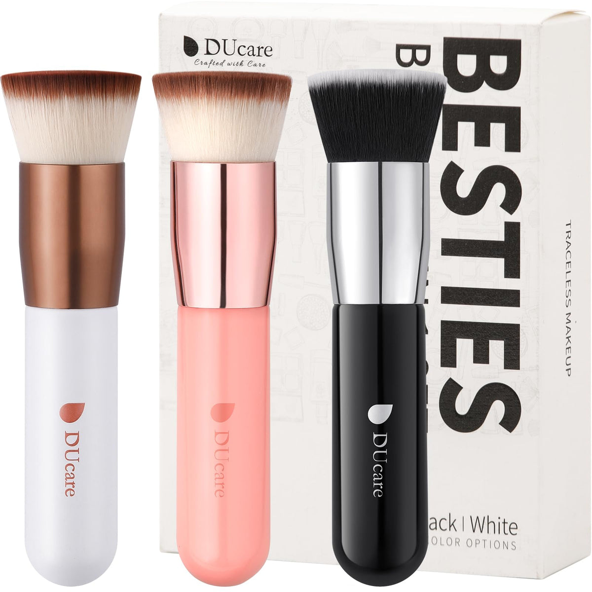 DUcare Foundation Brush for Liquid Makeup,Flat Top Kabuki Foundation Brushes - Premium Makeup Brush for Liquid, Cream, Powder,Buffing, Blending, Rose Golden/White