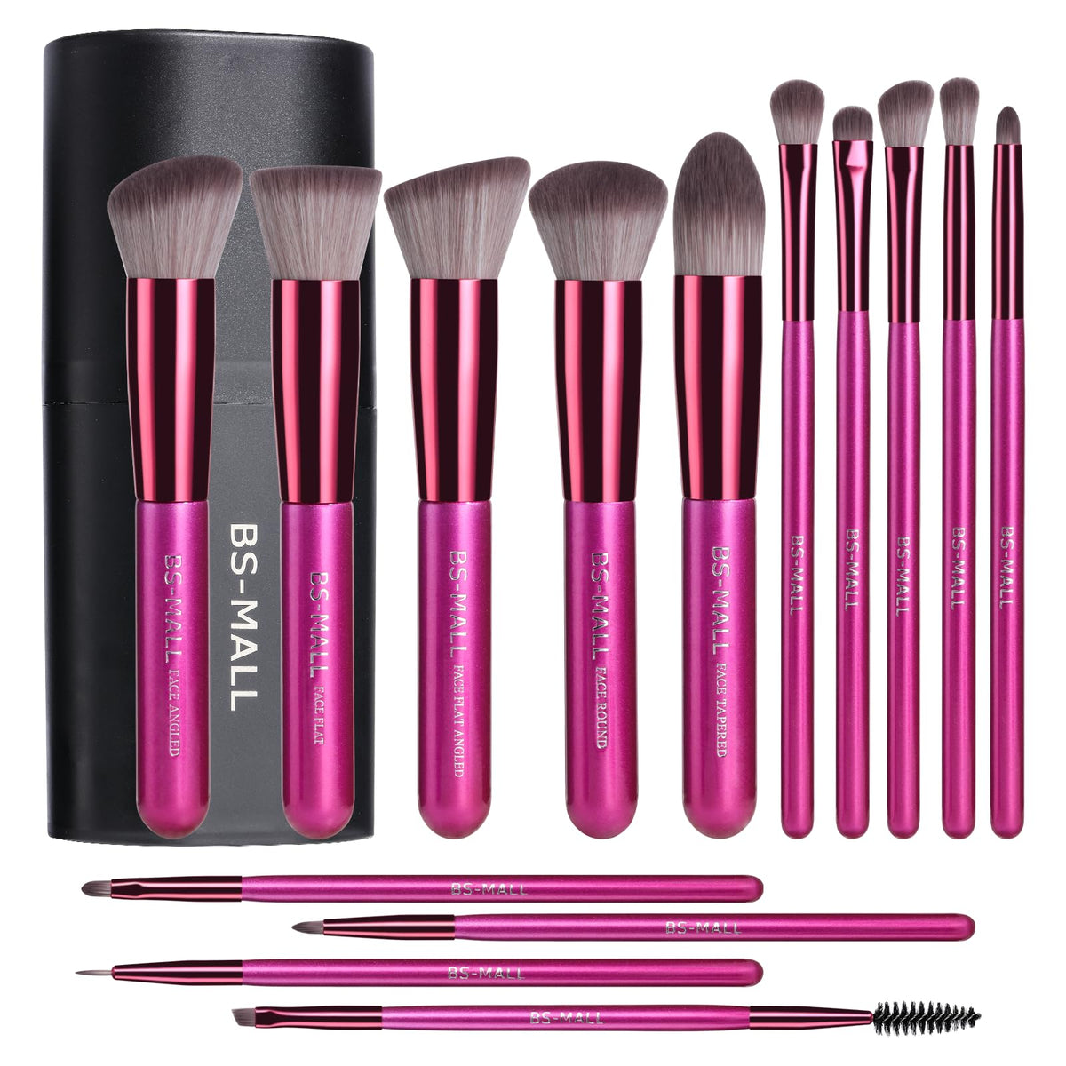 BS-MALL Makeup Brushes Premium Synthetic Foundation Powder Concealers Eye Shadows 14 Pcs Purple for Makeup Beginner or Professional with Travel Case