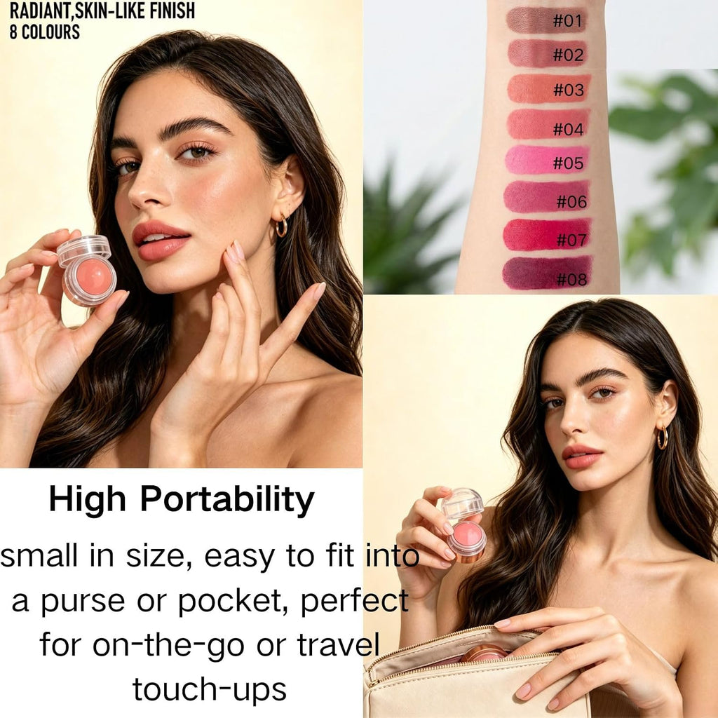 PHOFAY 3-in-1 Flush Balm,Mousse Blush & Lipstick Gloss–Soft Silky Texture