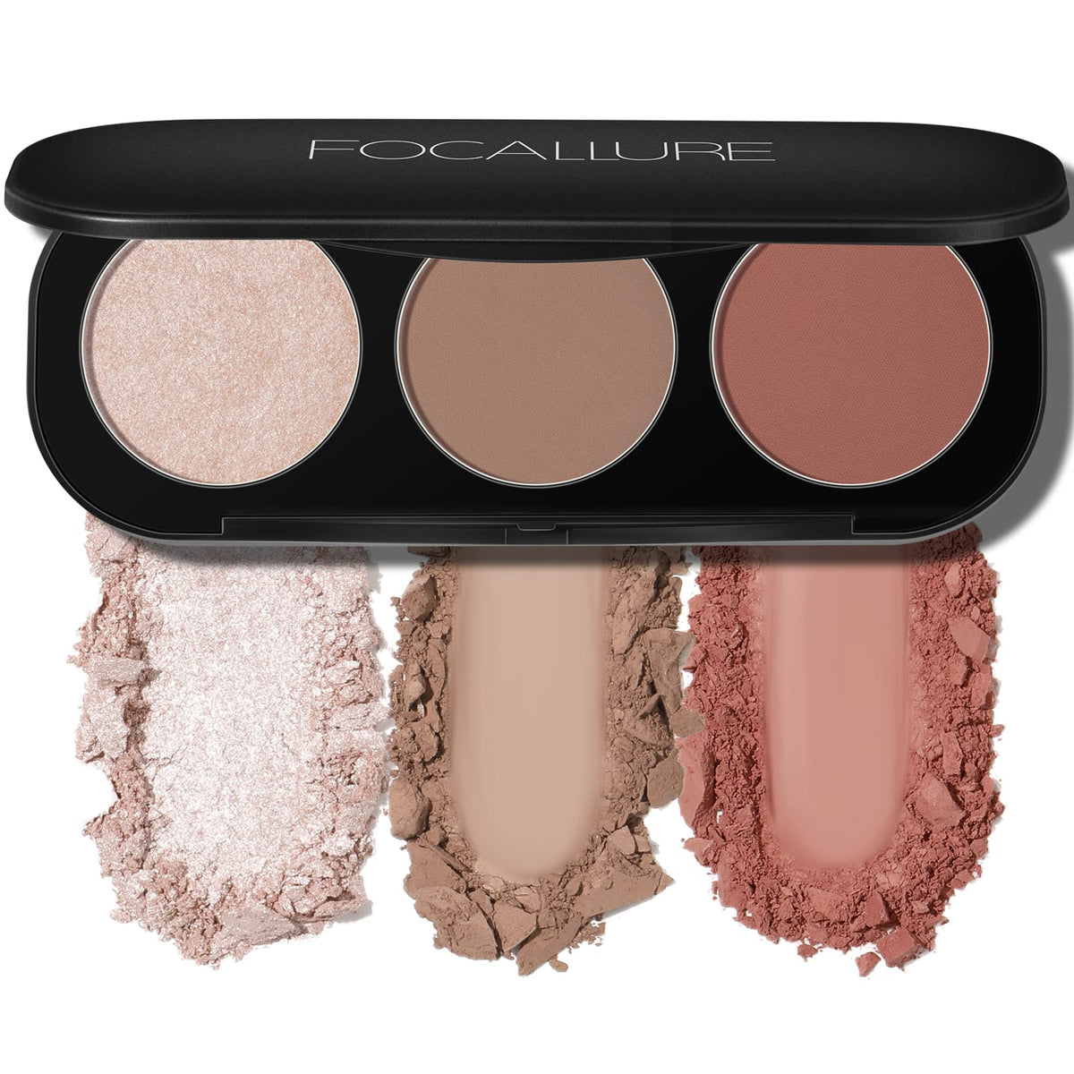 FOCALLURE Blush and Highlighter Palette,3 in 1 Makeup Powder, Cruelty-Free Matte, Shimmer Illuminator for a Glowing Look,#03