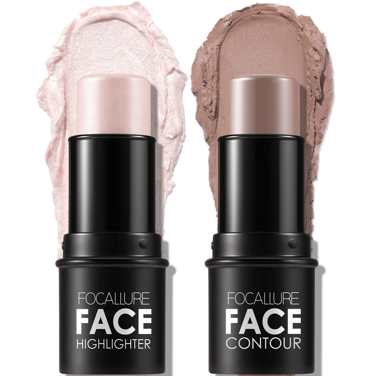 FOCALLURE 2 Pcs Mineral Cream Contour Stick,Moisturize Highlighter and Bronzer Pen,Non Stick Face Brightens & Shades Pencil,Long Lasting & Smooth Gliding Face Illuminator Makeup, Medium