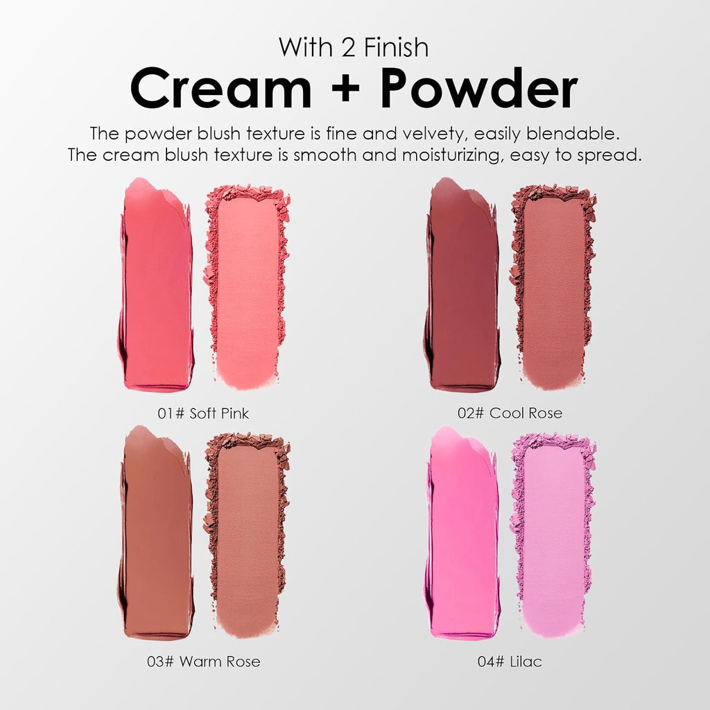 2 in 1 Plum Cream and Powder Blush Palette Duo(02 Cool Rose)