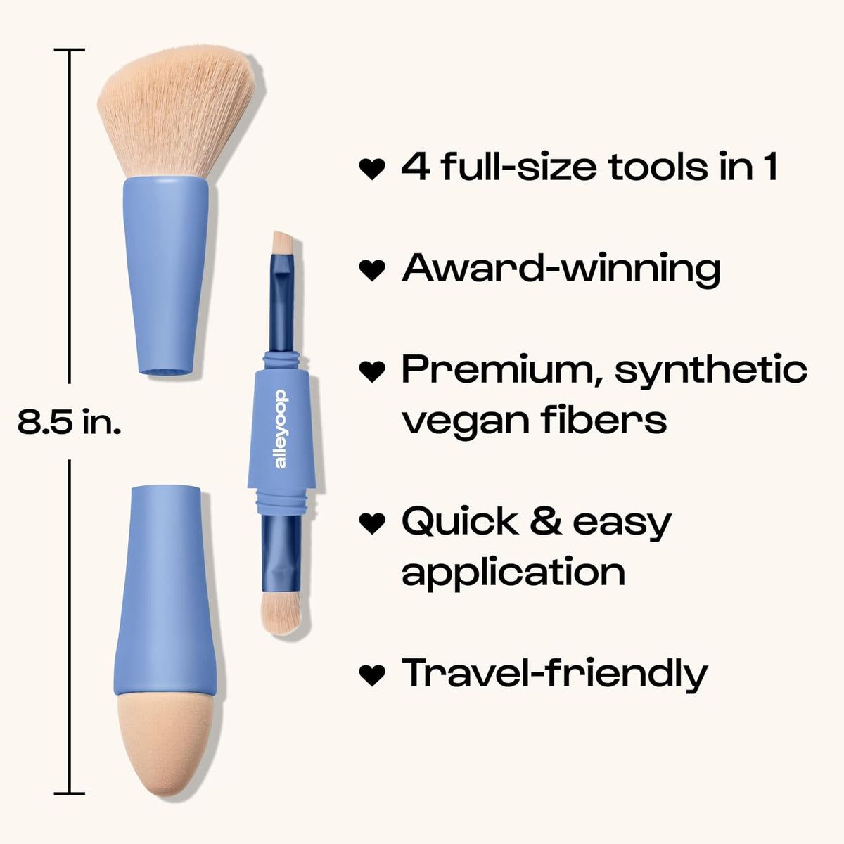 Alleyoop Multi-Tasker 4-in-1 Travel Makeup Brush Set, Blush Brush & Sponge