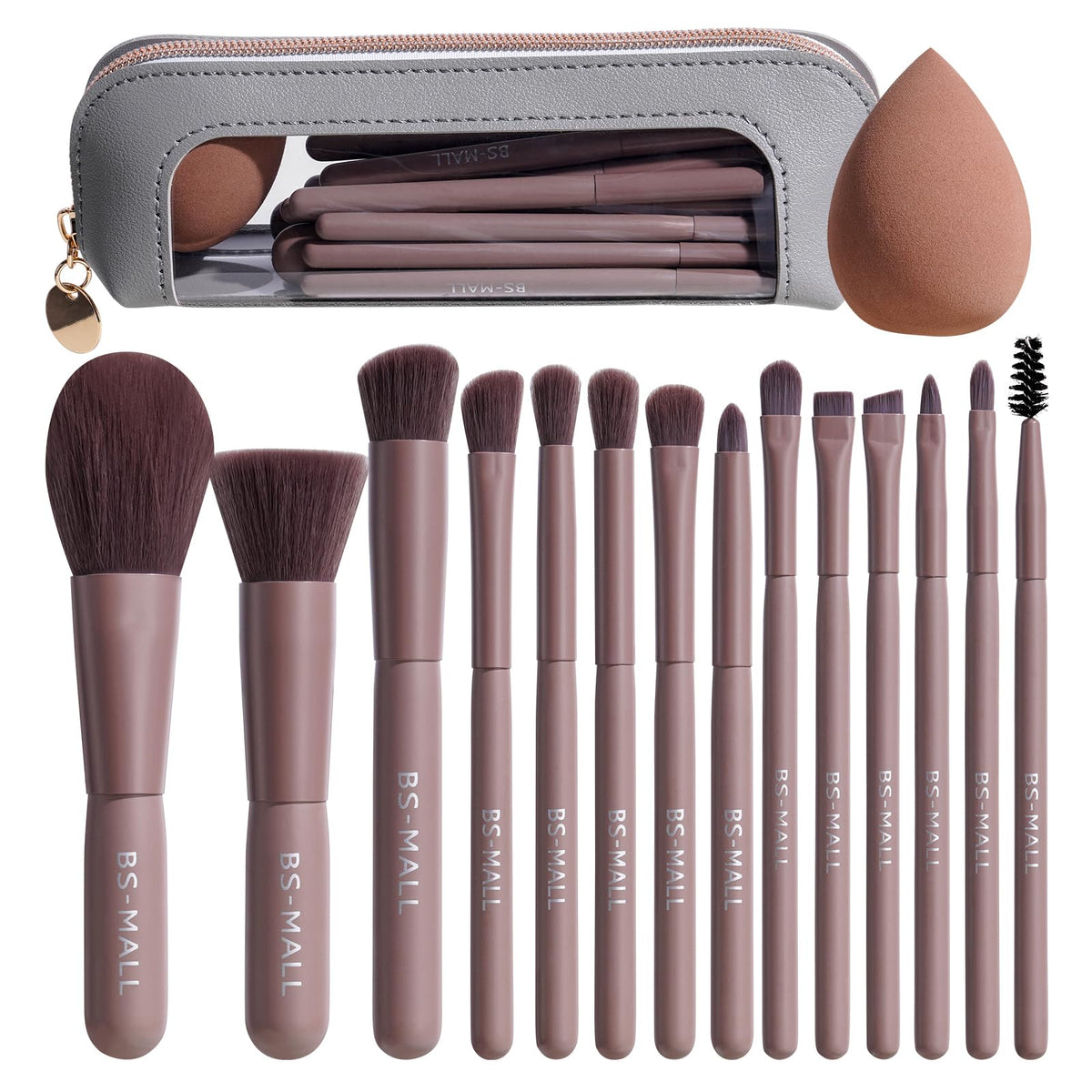 Travel Makeup Brush Set with Case & Sponge for Foundation Powder Blush 14