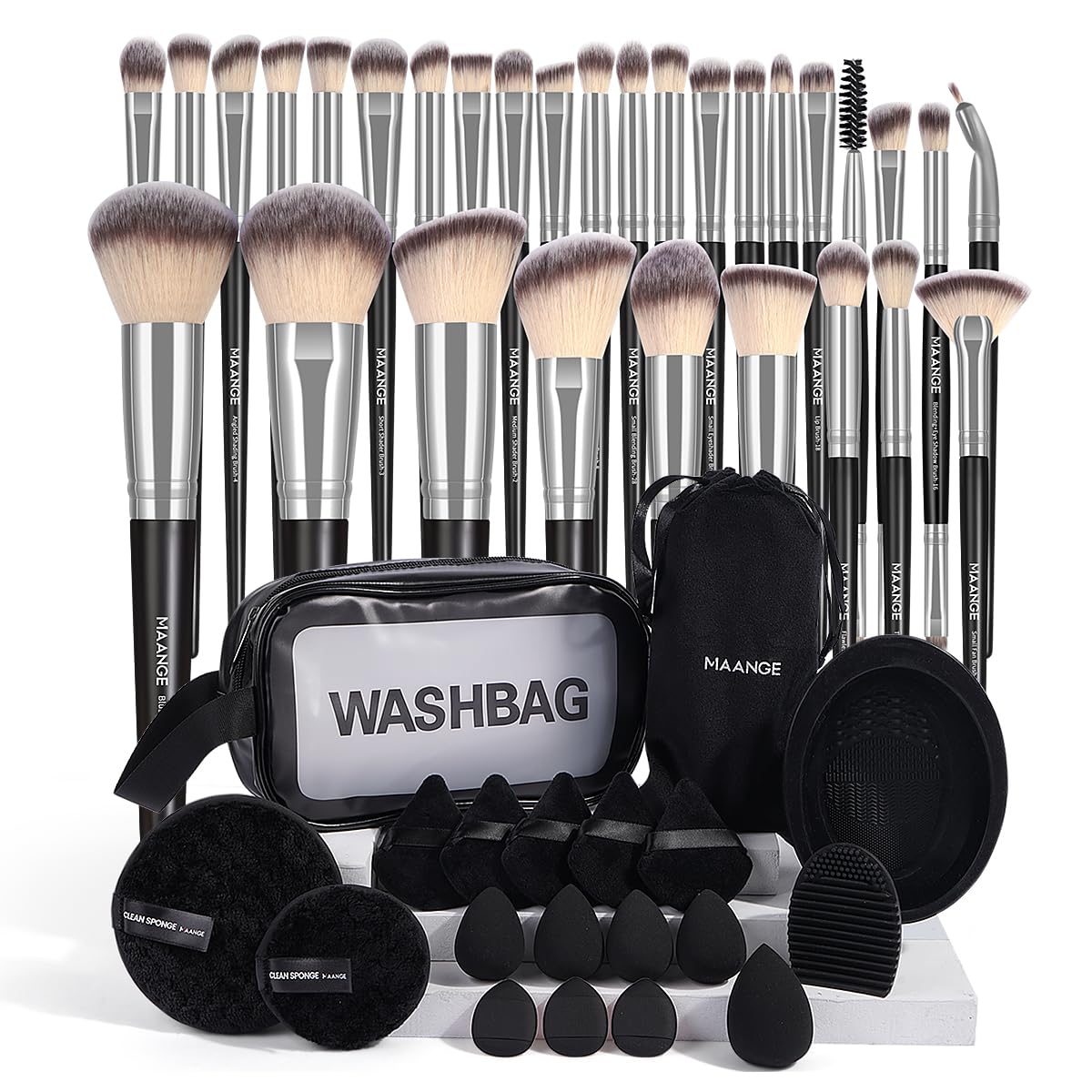 MAANGE Makeup Brush Set 49 Pcs Makeup Tool Set Premium Synthetic Foundation Powder Concealers Eye shadows Blush Makeup Brushes (Pink, 49 Piece Set)