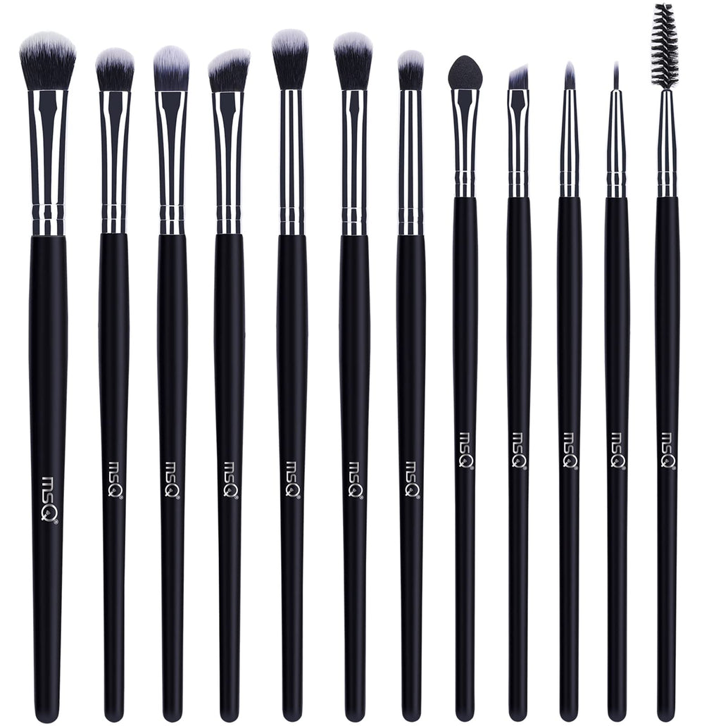 MSQ Eye Makeup Brushes 12pcs Eyeshadow Makeup Brushes Set with Soft Synthetic Hairs & Real Wood Handle for Eyeshadow, Eyebrow, Eyeliner, Blending(Black without bag)