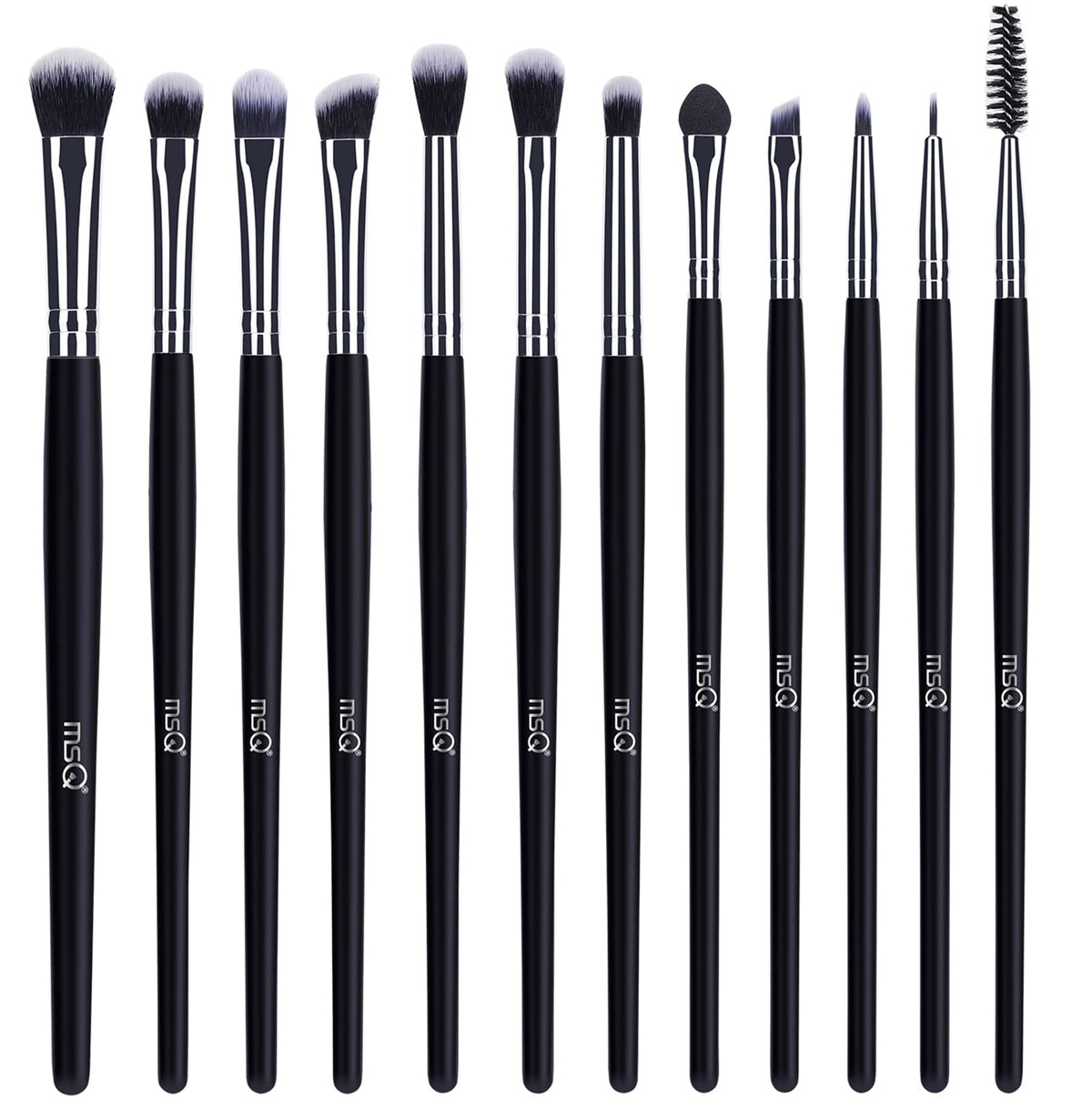 MSQ Eye Makeup Brushes 12pcs Eyeshadow Makeup Brushes Set with Soft Synthetic Hairs & Real Wood Handle for Eyeshadow, Eyebrow, Eyeliner, Blending(Black without bag)