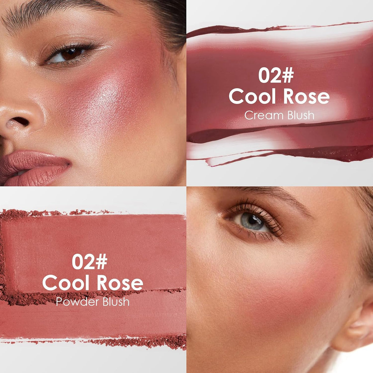 2 in 1 Plum Cream and Powder Blush Palette Duo(02 Cool Rose)