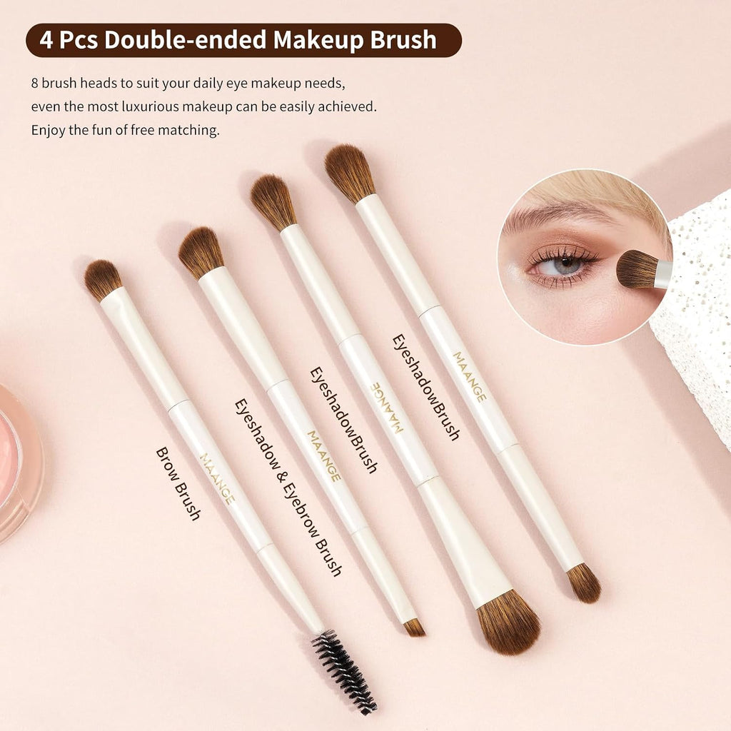 MAANGE Makeup Brush Set 14-In-7 Double Ended Essential Foundation Makeup Brushes for Powder Concealers Eye Shadows Blush Make Up Brushes with Travel Makeup Case