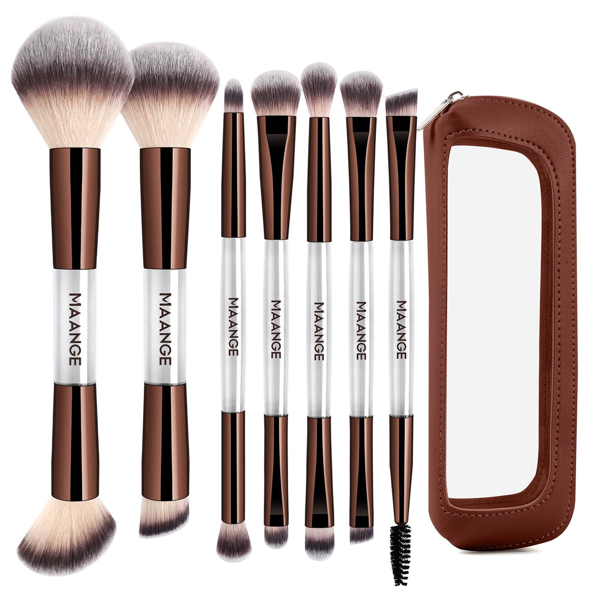 MAANGE 7 PCS Foundation Makeup Brush Set With Bag, Make up Brushes, Eyeshadow Concealer Brush, Double-ended Foundation Contour Powder Blush, Professional Face brush Set Tools For Liquid,Cream(Apricot)