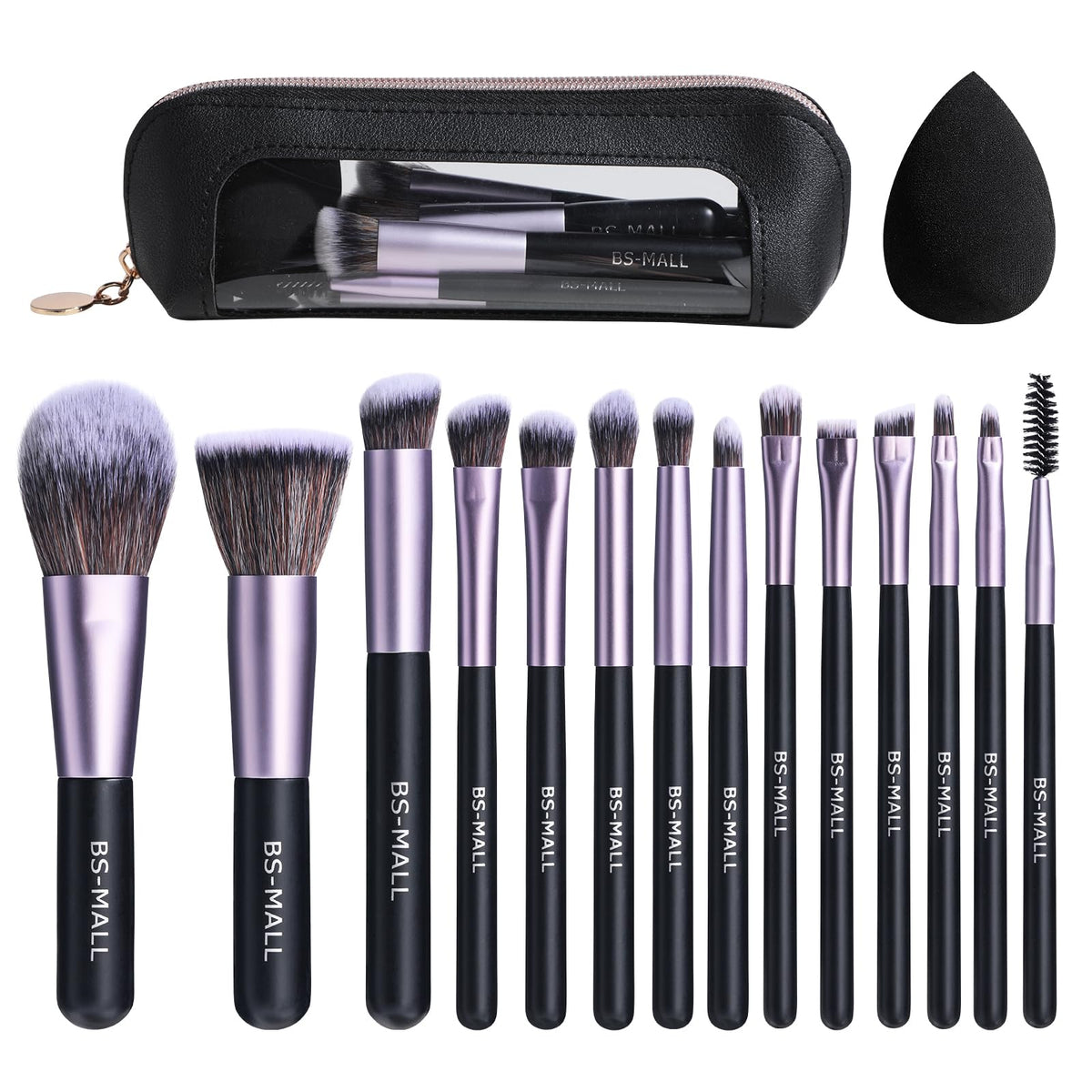 Travel Makeup Brush Set with Case & Sponge for Foundation Powder Blush 14