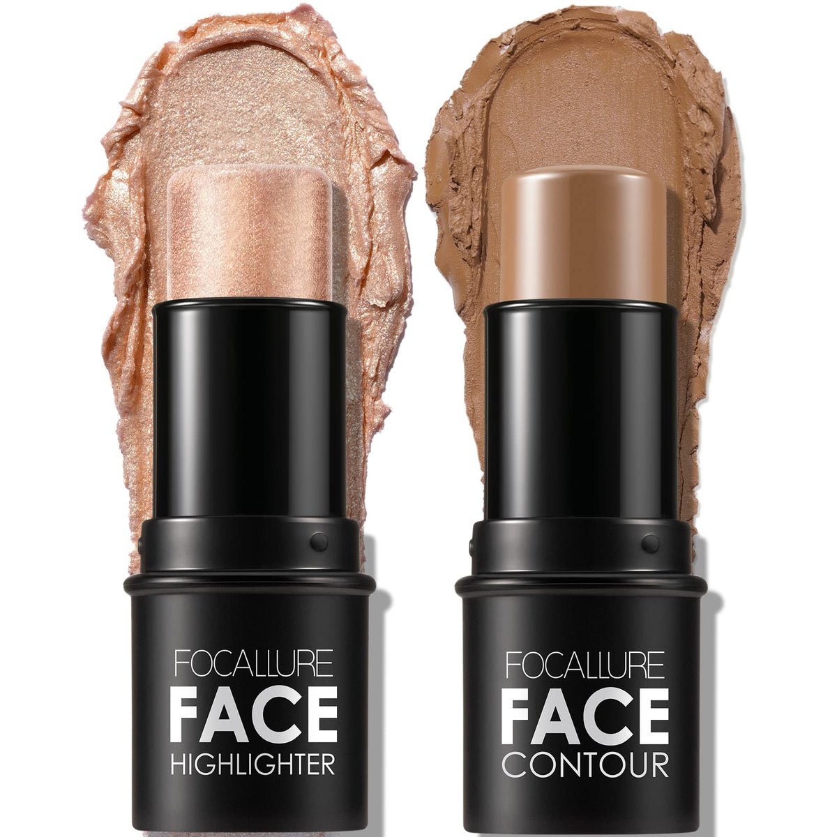 FOCALLURE 2 Pcs Mineral Cream Contour Stick,Moisturize Highlighter and Bronzer Pen,Non Stick Face Brightens & Shades Pencil,Long Lasting & Smooth Gliding Face Illuminator Makeup, Medium