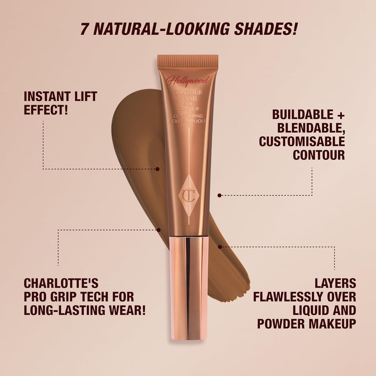 Charlotte Tilbury Hollywood Liquid Contour Wand - Easy-to-Use Contour Stick & Liquid Bronzer for Sculpting & Shaping - Leaves a Natural-Looking Sculpted Finish