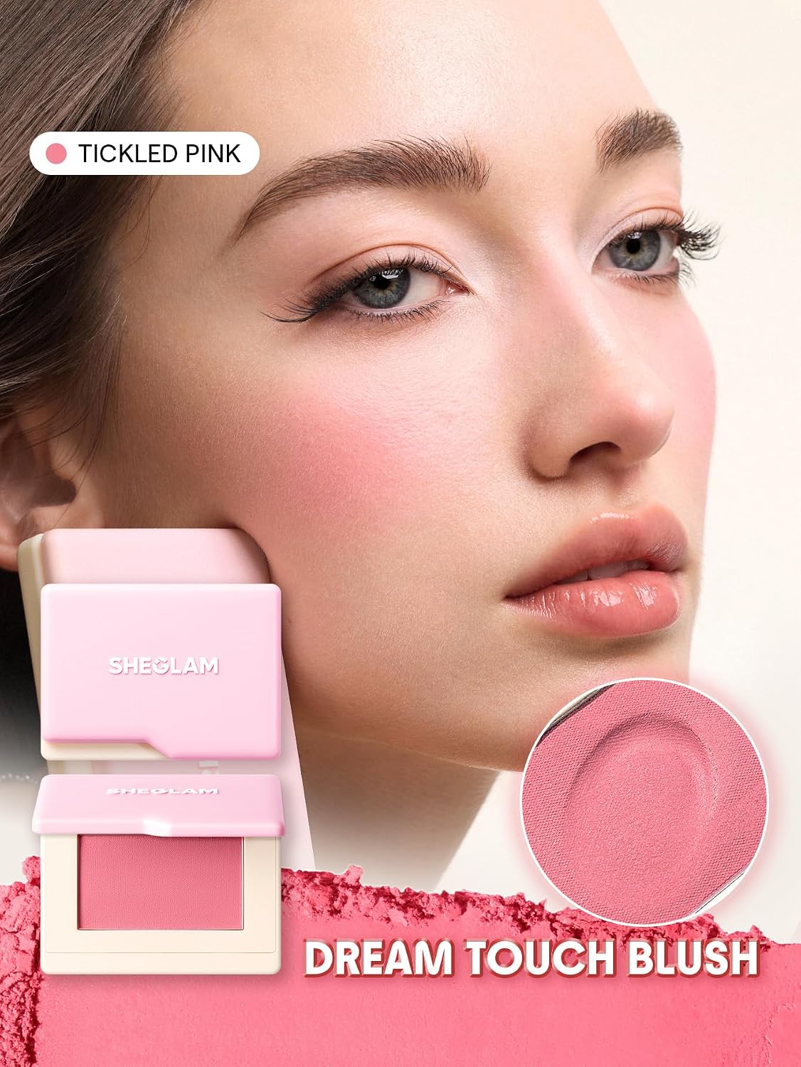 SHEGLAM Dream Touch Blush Blends Seamlessly Lightweight, Smooth, Blendable, Long-lasting Powder Blush-016 Tickled Pink
