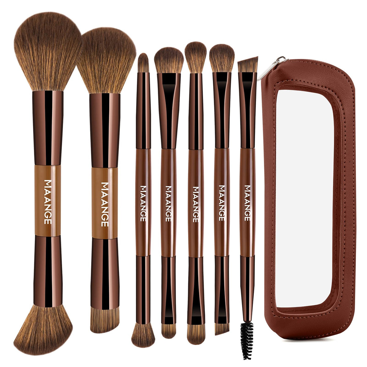 MAANGE 7 PCS Foundation Makeup Brush Set With Bag, Make up Brushes, Eyeshadow Concealer Brush, Double-ended Foundation Contour Powder Blush, Professional Face brush Set Tools For Liquid,Cream(Apricot)
