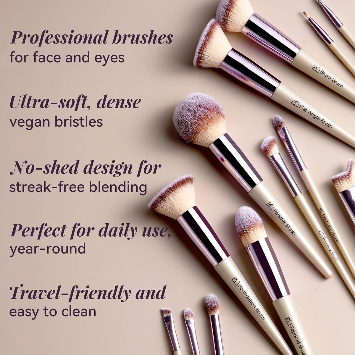 BS-MALL Makeup Brush Set 18 Pcs Professional Foundation Powder Concealers Eyeshadow Blush Synthetic Makeup Brushes with Labeled instruction Black Case Upgraded Version