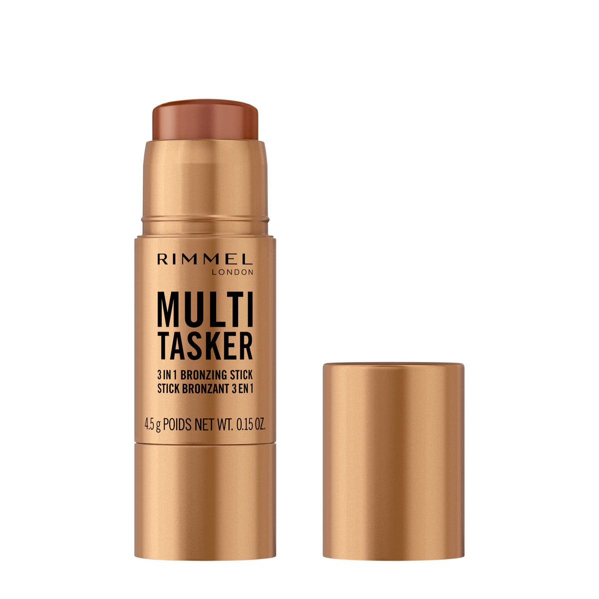 Rimmel Multi Tasker 3 in 1 Bronzing Stick, 002 Medium, Sculpted and Bronzed Glow, All-Day Wear, Sheer and Dewy Finish, Infused with Vitamin C & E, Vegan Formula, Cruelty-Free