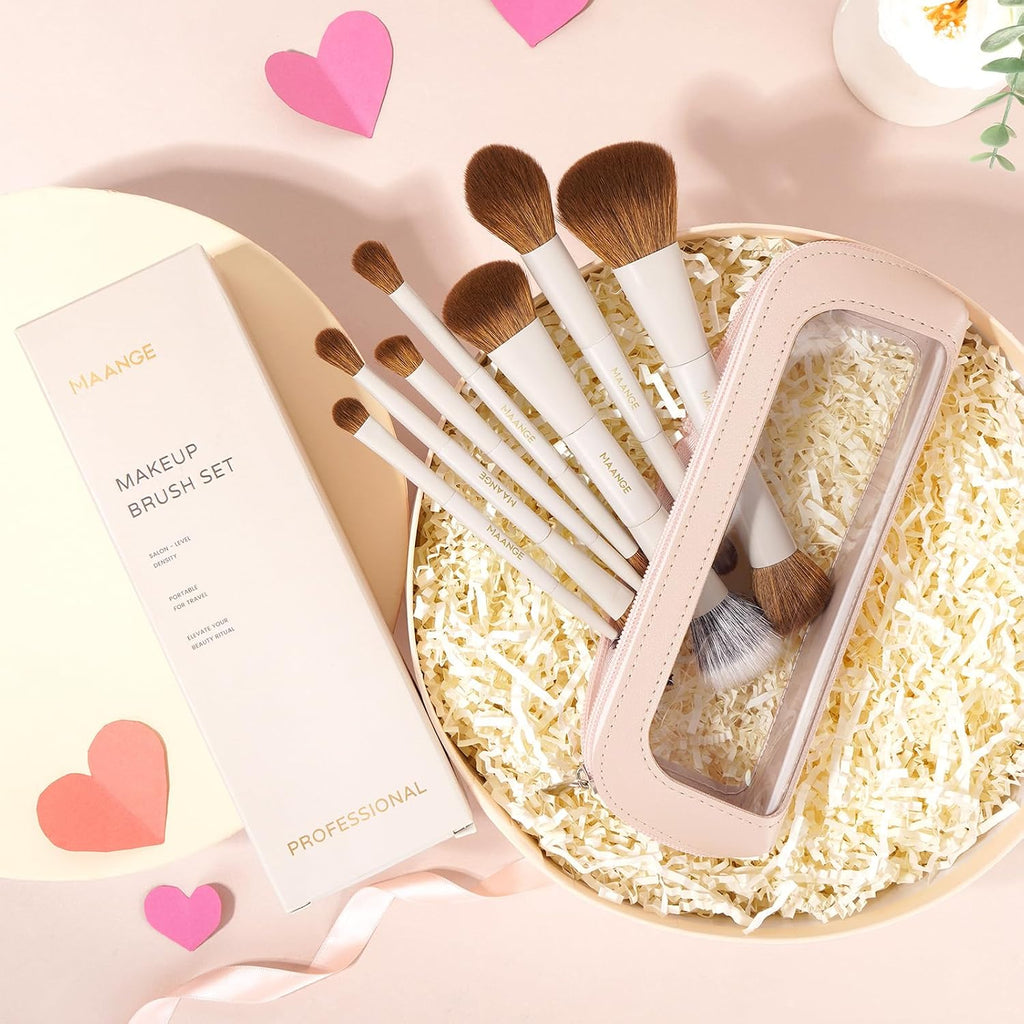 MAANGE Makeup Brush Set 14-In-7 Double Ended Essential Foundation Makeup Brushes for Powder Concealers Eye Shadows Blush Make Up Brushes with Travel Makeup Case