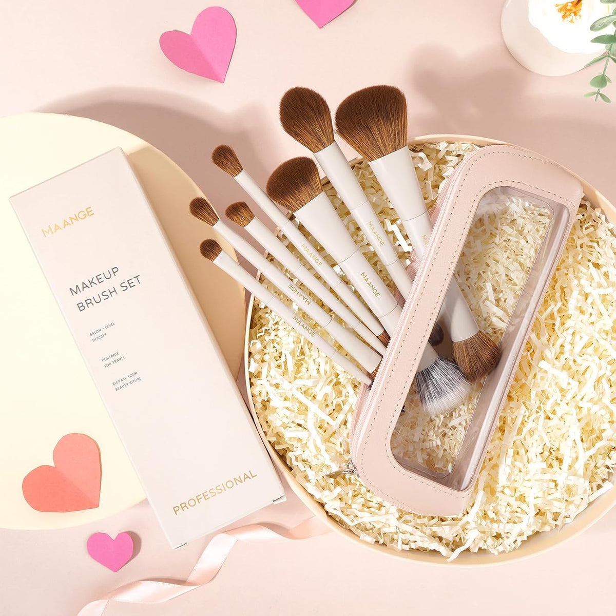 MAANGE Makeup Brush Set 14-In-7 Double Ended Essential Foundation Makeup Brushes for Powder Concealers Eye Shadows Blush Make Up Brushes with Travel Makeup Case