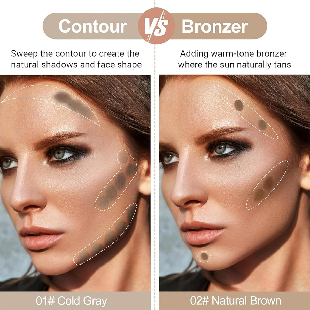 2pcs Cool Toned Liquid Contour Stick，Nose Contour with Brush for Fair Pale Light Olive and Bronzer Gray Skin, Cream Blendable Lightweight Ultra-Blendable, Long Wear（Grey+Brown）