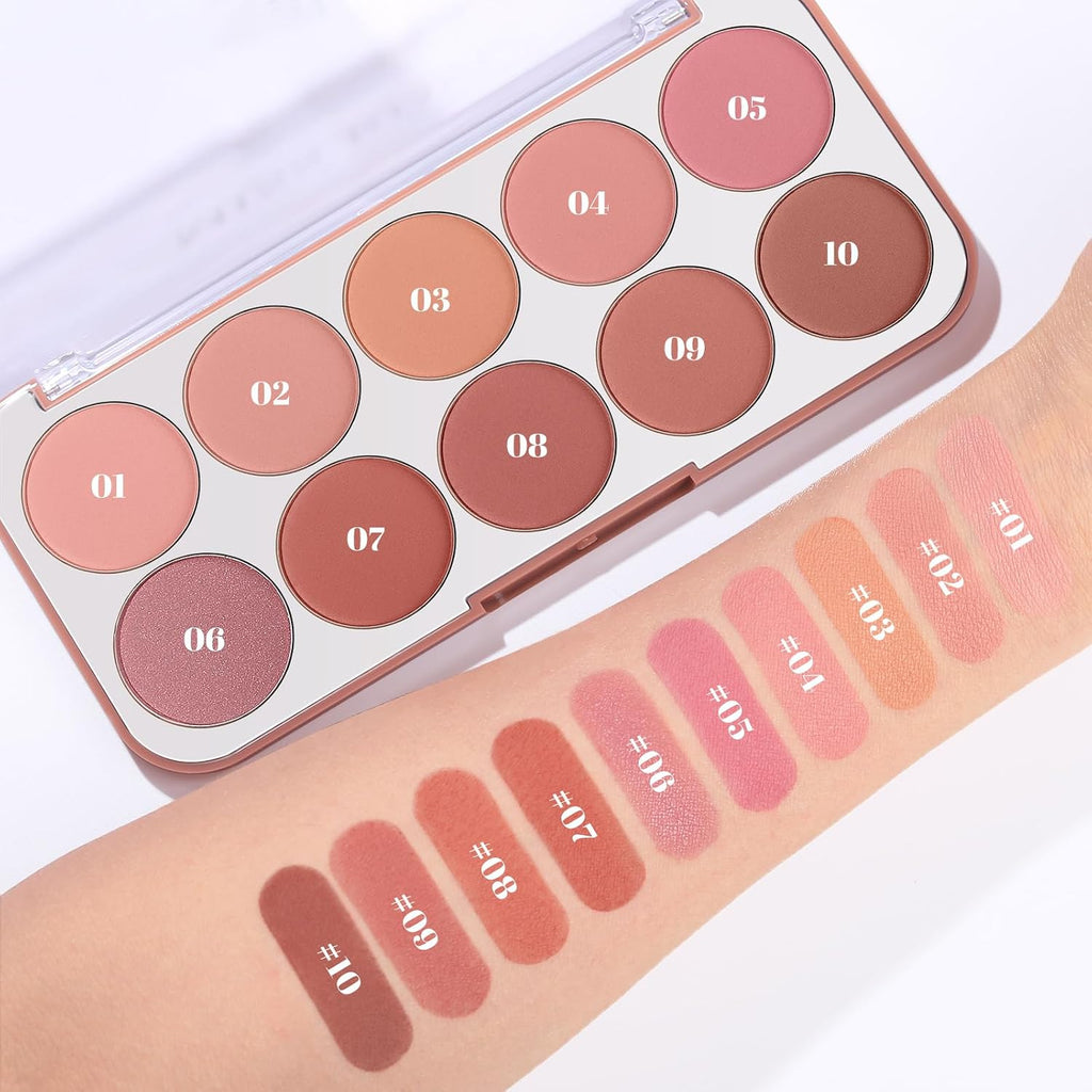10-Color Blush Palette, Buildable Long-Lasting Powder Blush (01 SET)