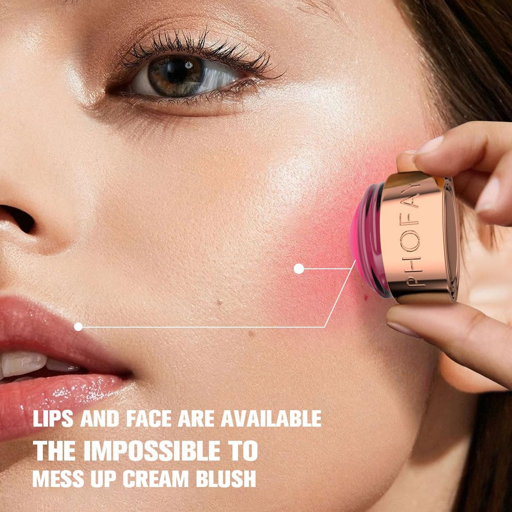 PHOFAY 3-in-1 Flush Balm,Mousse Blush & Lipstick Gloss–Soft Silky Texture