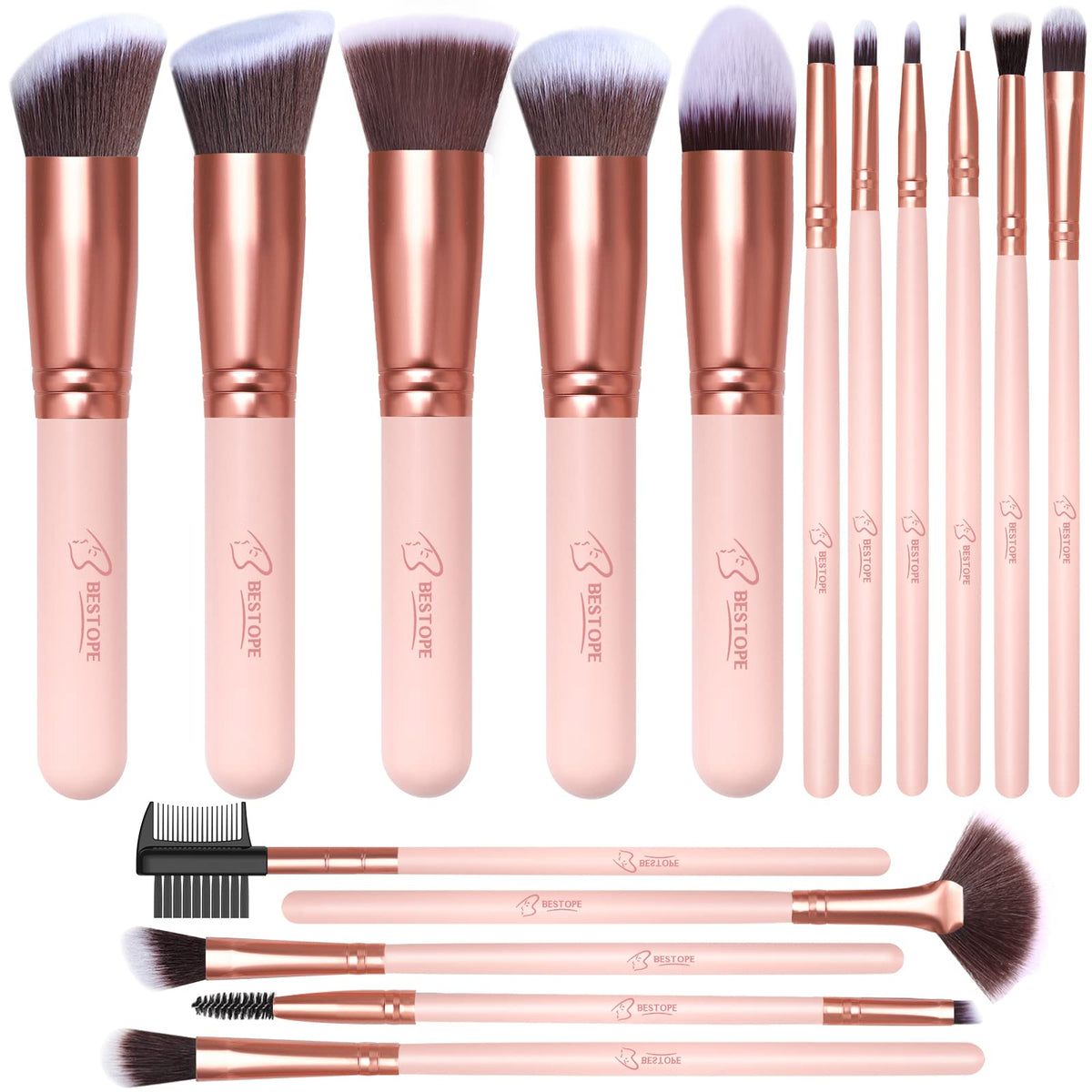 BESTOPE PRO Makeup Brushes 16 Pcs Makeup Brush Set, Blending Brush for Foundation, Premium Synthetic Powder Concealers Makeup Brushes for Eyes and Face, Eye Shadows Brushes, Eyeliner Make Up Brushes
