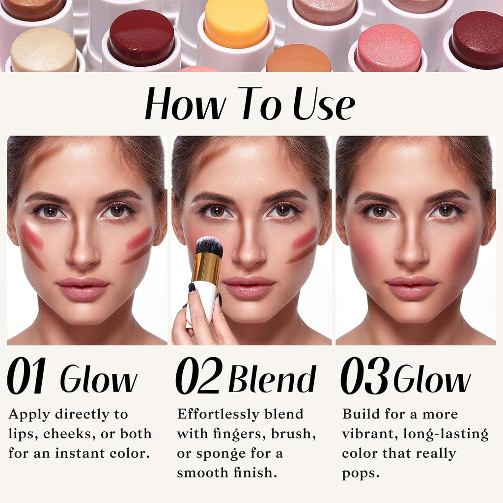 KIMUSE Face Sticks Trio, Blush, Highlighter & Contour Stick for Face Makeup