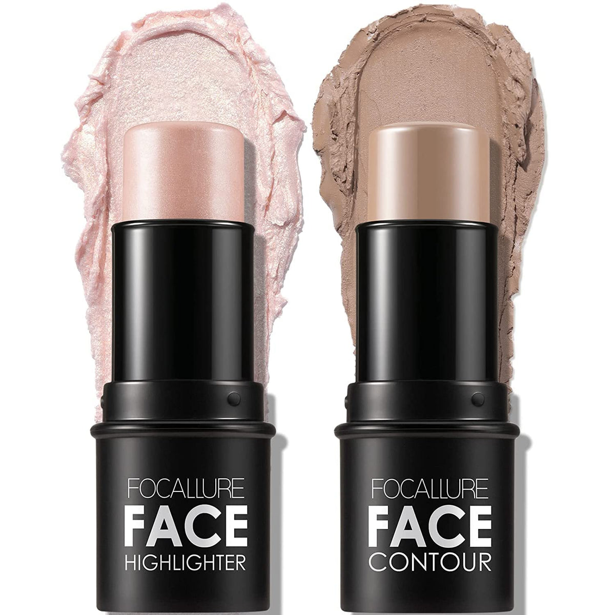 FOCALLURE 2 Pcs Mineral Cream Contour Stick,Moisturize Highlighter and Bronzer Pen,Non Stick Face Brightens & Shades Pencil,Long Lasting & Smooth Gliding Face Illuminator Makeup, Medium