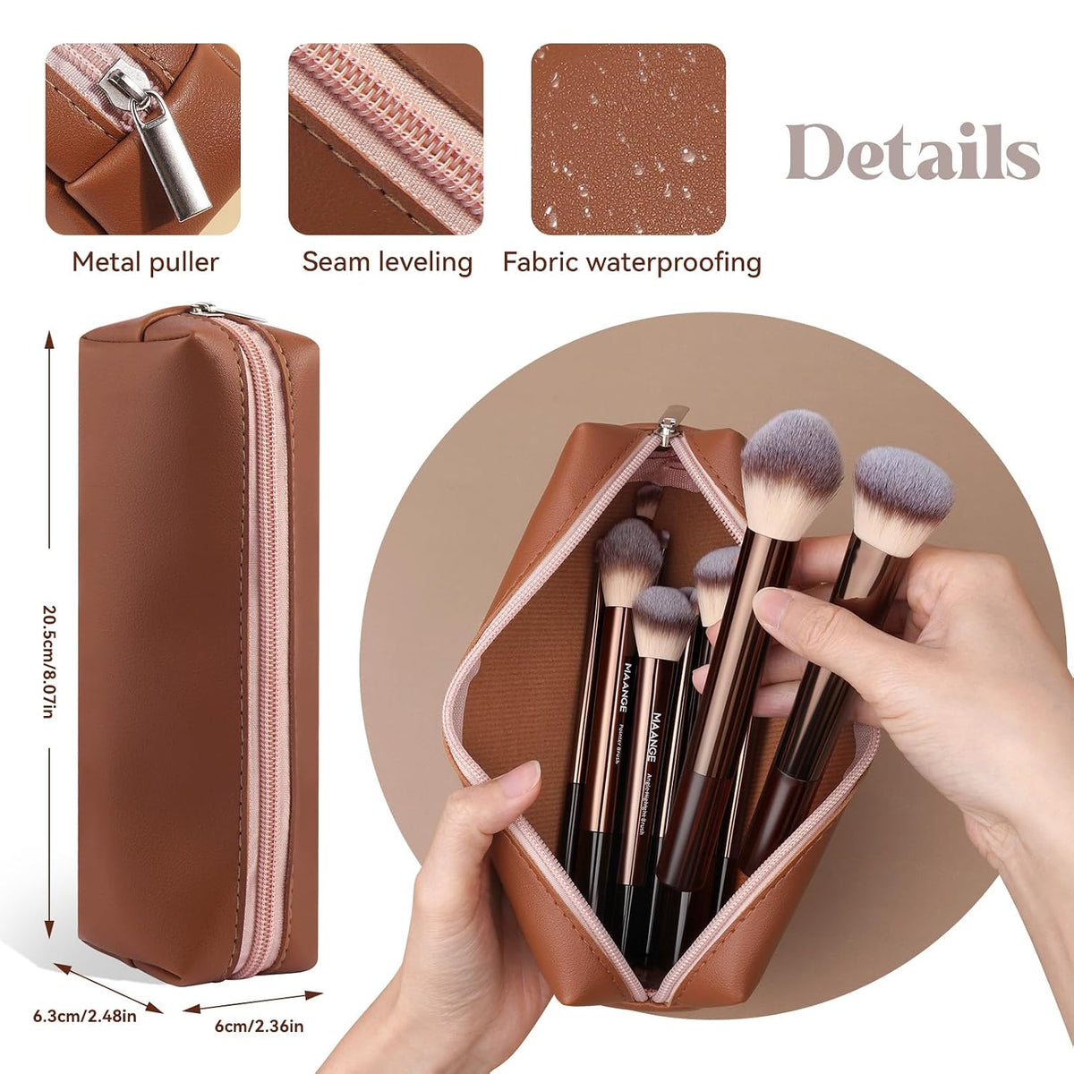 MAANGE 13 PCS Makeup Brushes Professional Make Up Brushes Premium Synthetic Powder Concealers Brushes Travel Makeup Brush Set with Case (Coffee)
