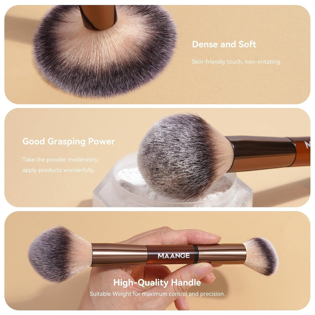 MAANGE 13 Pcs Foundation Makeup Brush Set With Bag, Make up Brushes, Double-End Multi Functional Makeup Brushes, Professional Face Brush Set Tools For Liquid Powder Concealer Cream Blush (Coffee)