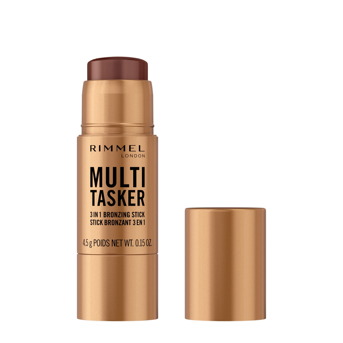 Rimmel Multi Tasker 3 in 1 Bronzing Stick, 002 Medium, Sculpted and Bronzed Glow, All-Day Wear, Sheer and Dewy Finish, Infused with Vitamin C & E, Vegan Formula, Cruelty-Free