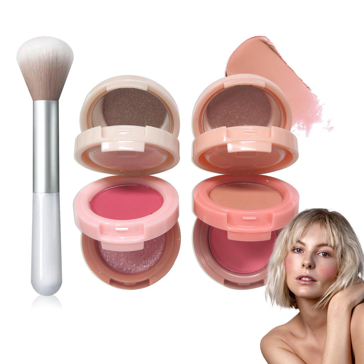 Cream Blush Stick with Brush,Waterproof Multi Cream Makeup Stick,Lightweight,Long-lasting,2 in 1 Multi Blush for Cheeks & Lip Tint & Eyeshadow Makeup(#01 Milk Tea Pink)