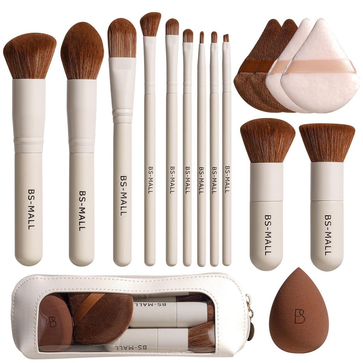 BS-MALL Makeup Brush Set 11 Pcs Makeup Sponge, Professional Bamboo Makeup Brushes for Foundation, Powder, Blush, Concealer, Eyeshadow & Blending, Ideal for Travel, Beginners & Makeup Artists