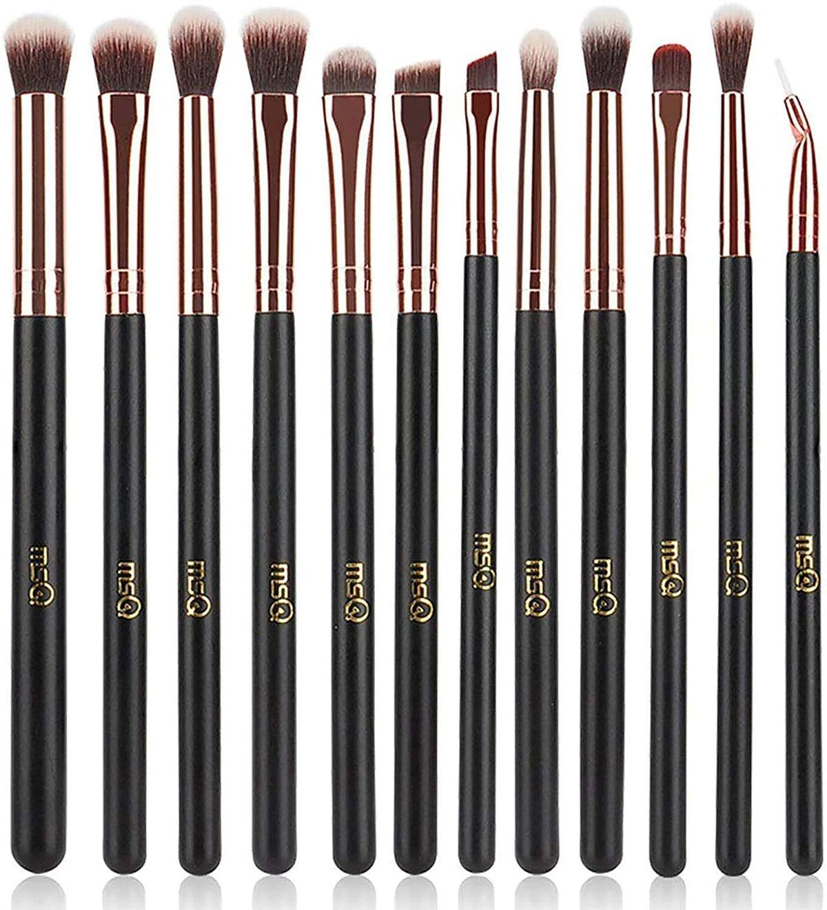 MSQ Eye Makeup Brushes 12pcs Eyeshadow Makeup Brushes Set with Soft Synthetic Hairs & Real Wood Handle for Eyeshadow, Eyebrow, Eyeliner, Blending(Black without bag)
