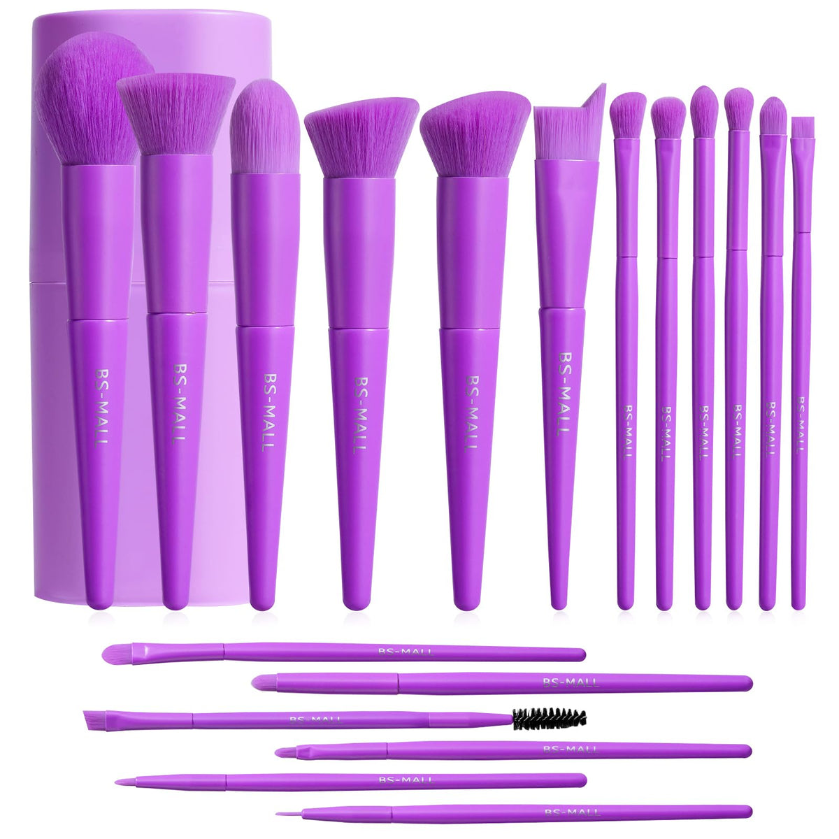 BS-MALL Makeup Brush Set 18 Pcs Professional Foundation Powder Concealers Eyeshadow Blush Synthetic Makeup Brushes with Labeled instruction Black Case Upgraded Version