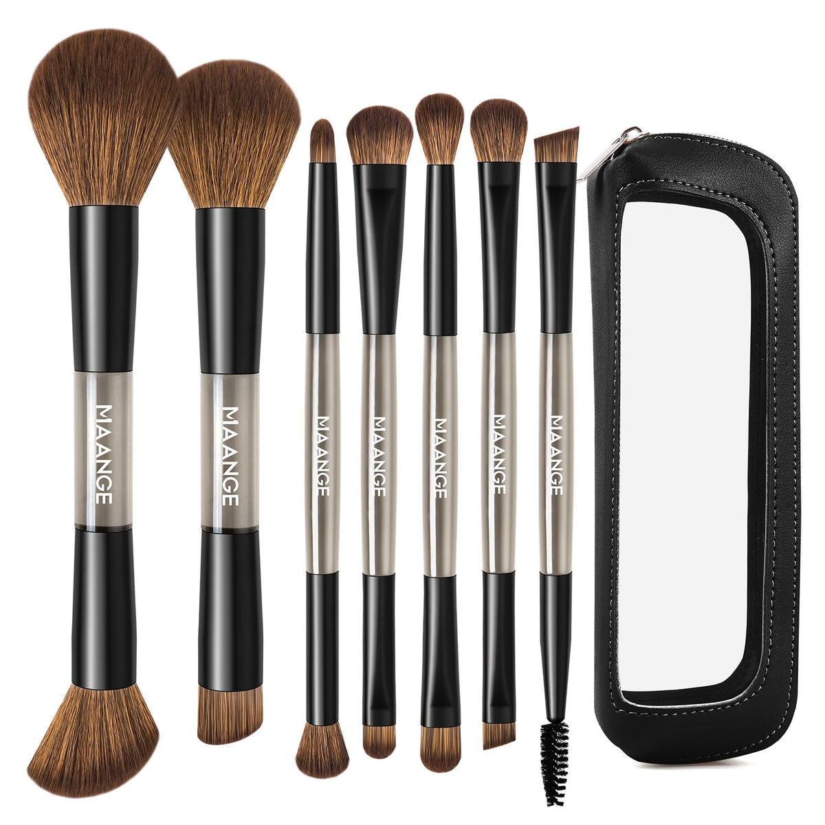 MAANGE 7 PCS Foundation Makeup Brush Set With Bag, Make up Brushes, Eyeshadow Concealer Brush, Double-ended Foundation Contour Powder Blush, Professional Face brush Set Tools For Liquid,Cream(Apricot)